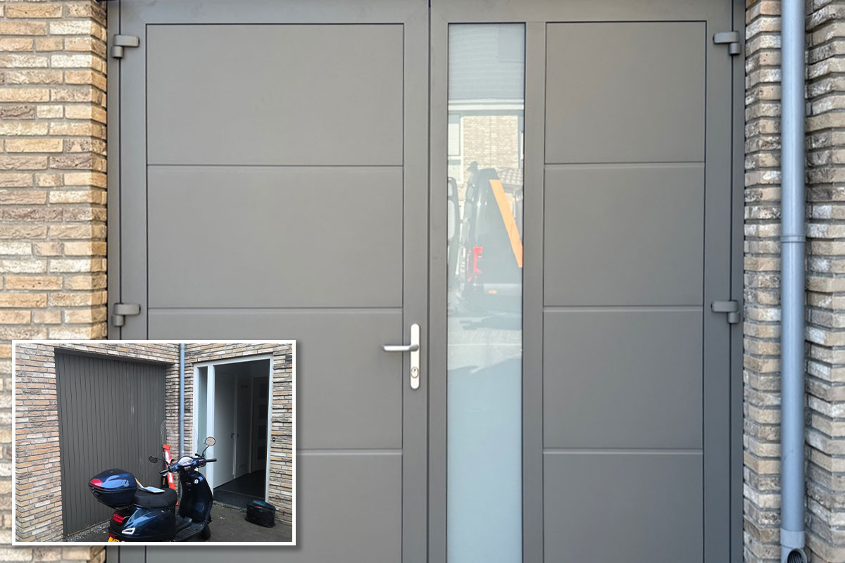 Openslaande garagedeur kwartsgrijs