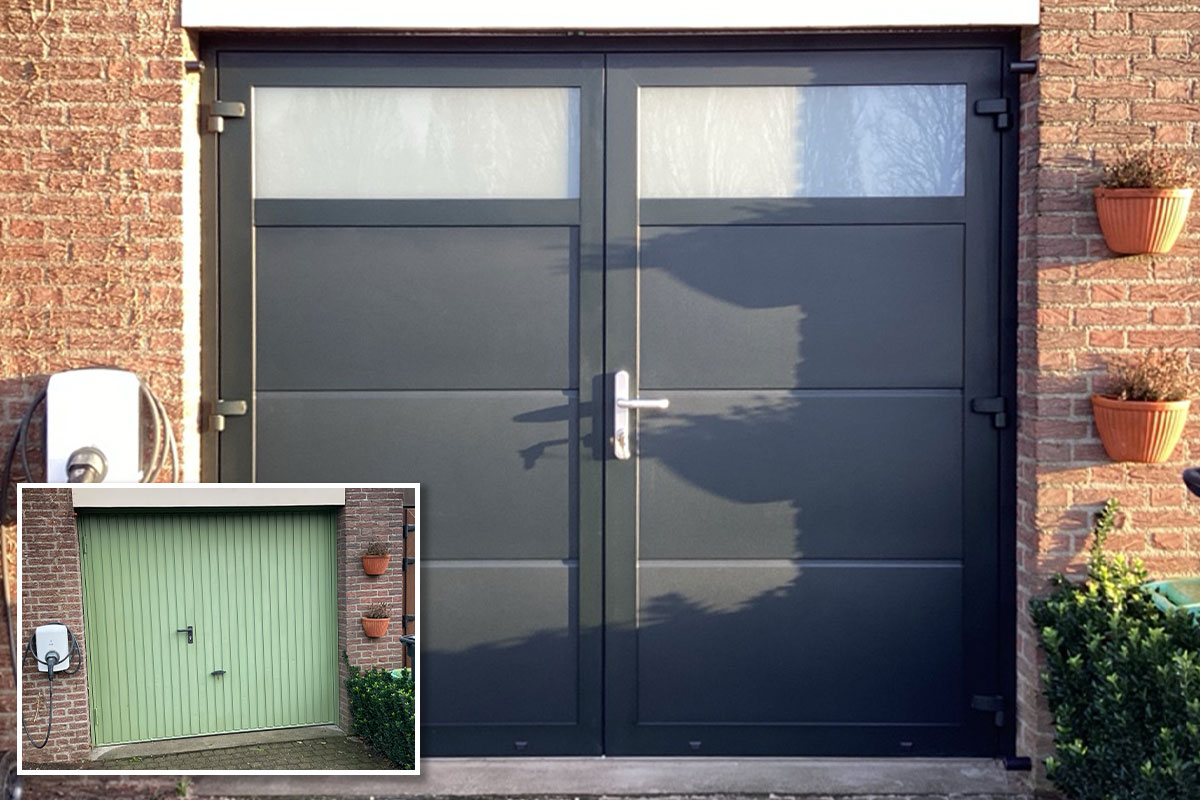 huizinga lelijke kanteldeur vervangen door mooie garagedeur met glas