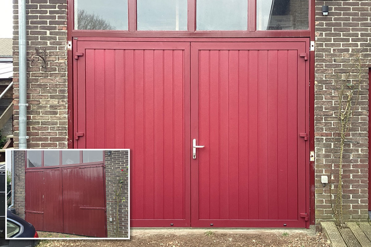 van-den-brink rode schuurdeuren vervangen door rode openslaande deuren