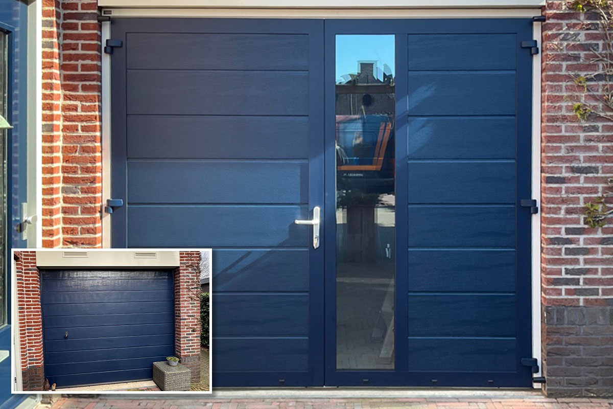 elbertsen blauwe sectionaal garagedeur vervangen door blauwe dubbele garagedeuren