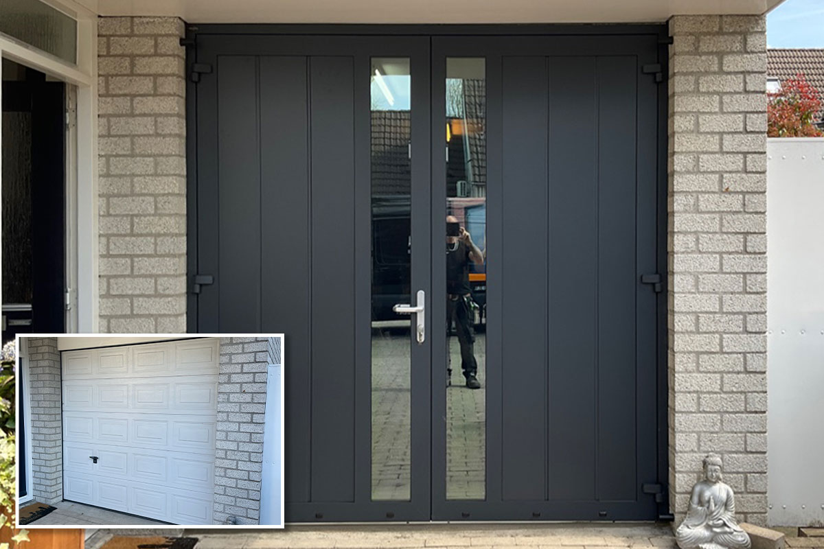 elbrink oude sectionaaldeur vervangen door zwarte garagedeuren