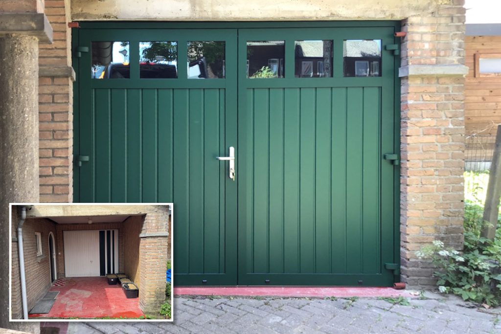 Openslaande garagedeuren met verticaal geplaatst glas