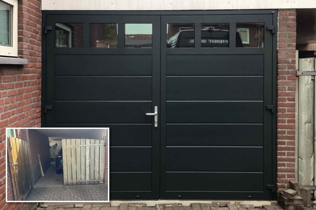 Openslaande garagedeuren met grote glasvlakken